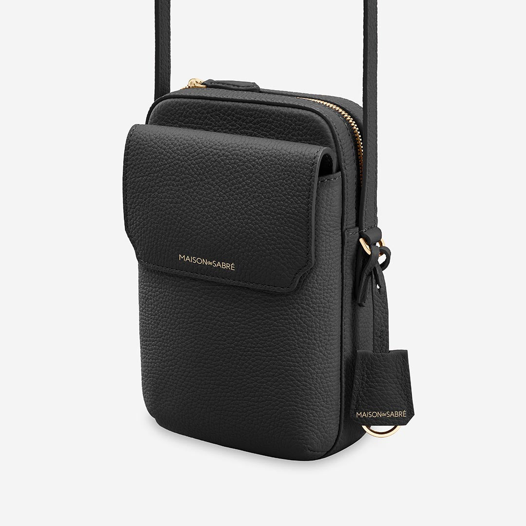 ジップスマホポーチ Zipped Phone Pouch ブラックキャビア | MAISON de